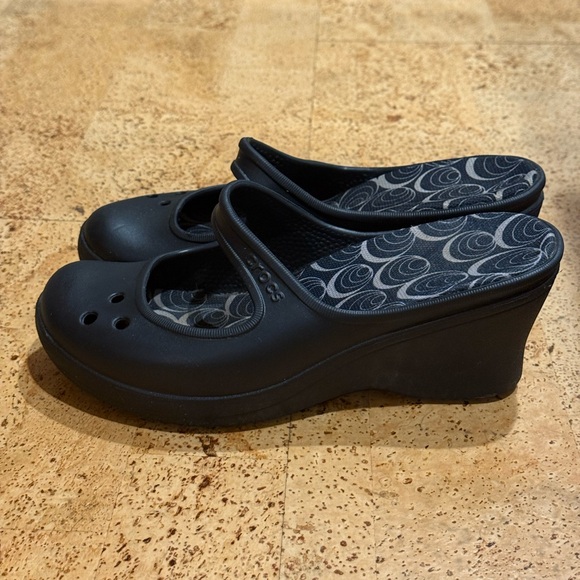 Crocs Frances Mary Jane Black Wedge Heel Slip On Mules Women's Sandals Size 8 - Picture 14 of 14